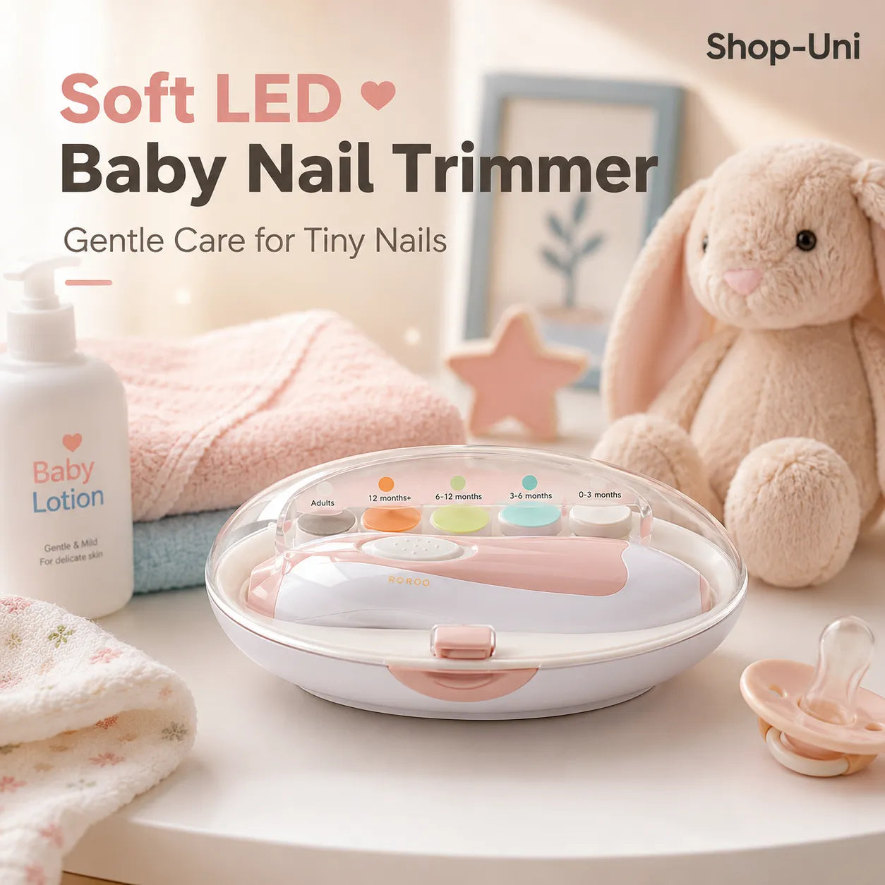 Soft LED Glow for a Peaceful, Comfy Grip, Cute Trims for Baby Nails
