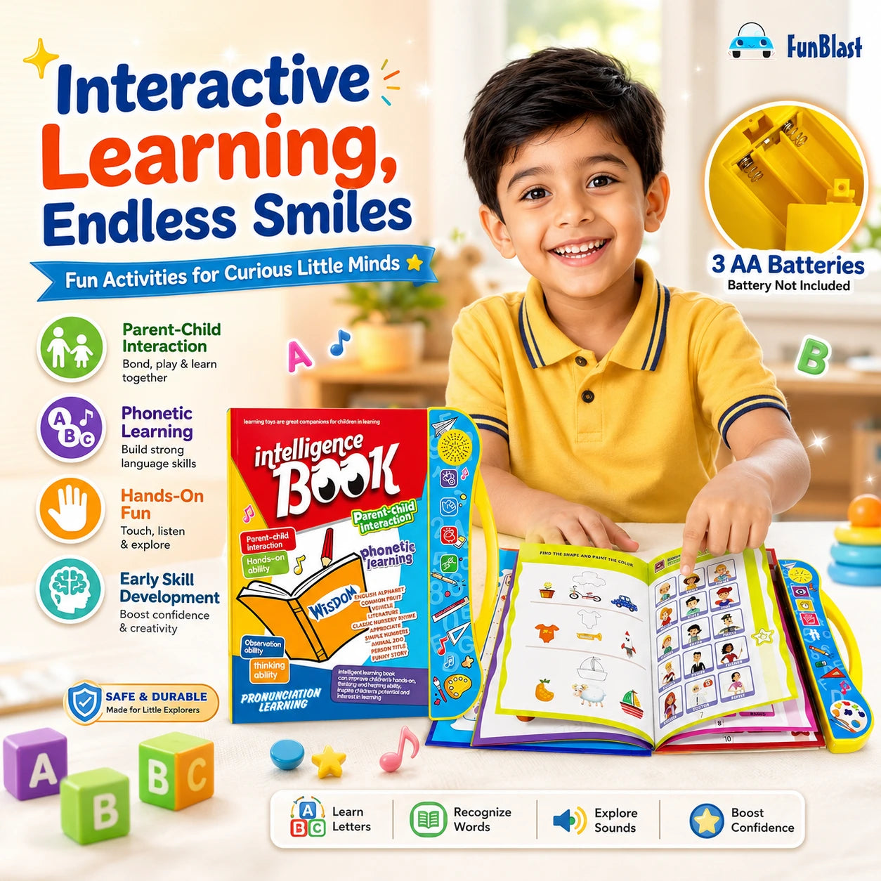 One book, many lessons! ABCs, numbers, fruits, animals, vehicles — learning made colorful and fun