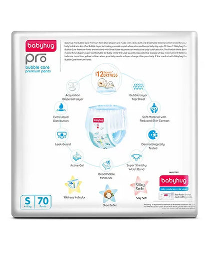 Babyhug Pro Bubble Care Premium Pant Style Diaper Small (S) Size - 70 Pieces