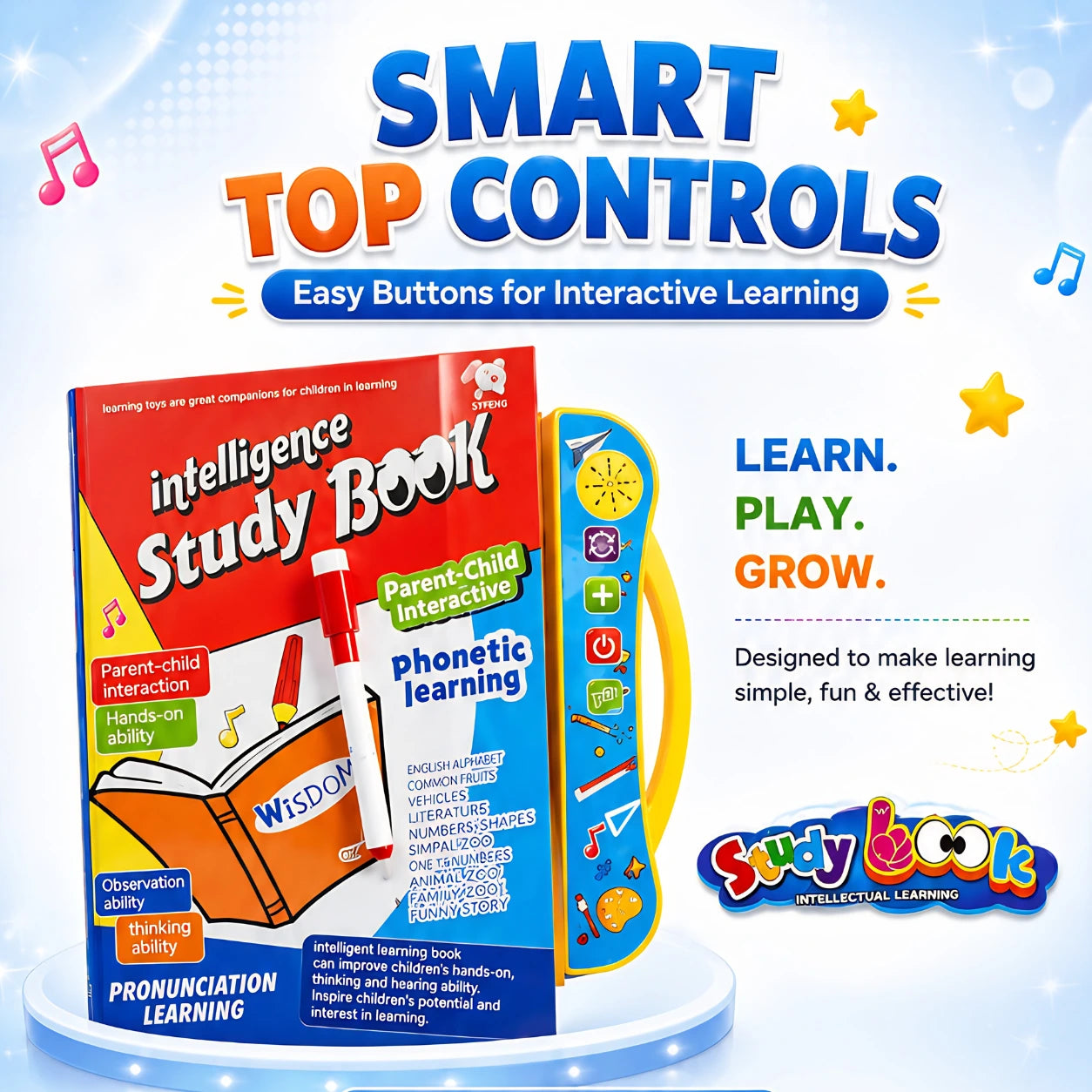 One book, many lessons! ABCs, numbers, fruits, animals, vehicles — learning made colorful and fun