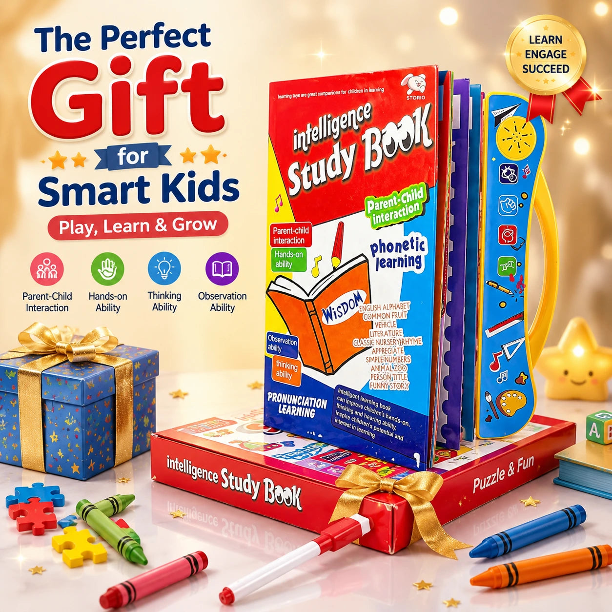 One book, many lessons! ABCs, numbers, fruits, animals, vehicles — learning made colorful and fun