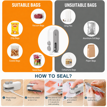 Portable Mini Bag Sealer that lives where you need it — USB Rechargeable Magnetic Bag Sealer with Cutter Heat Seal for Plastic Bags, Snacks and More