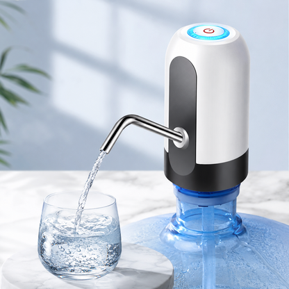 Portable USB rechargeable water bottle pump for 5-gallon bottles, ideal for home, office, travel, camping, and outdoor use