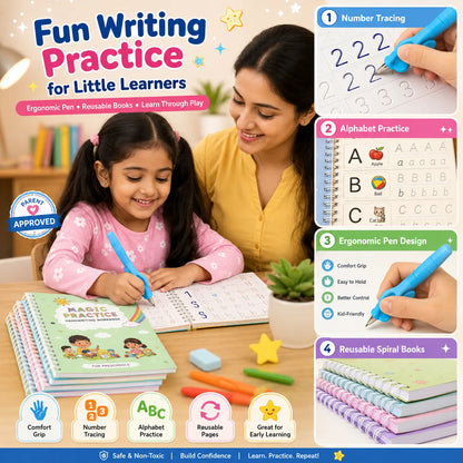 4 Pc Fun Learning Cute Preschool Writing Magic Book for Little Hands