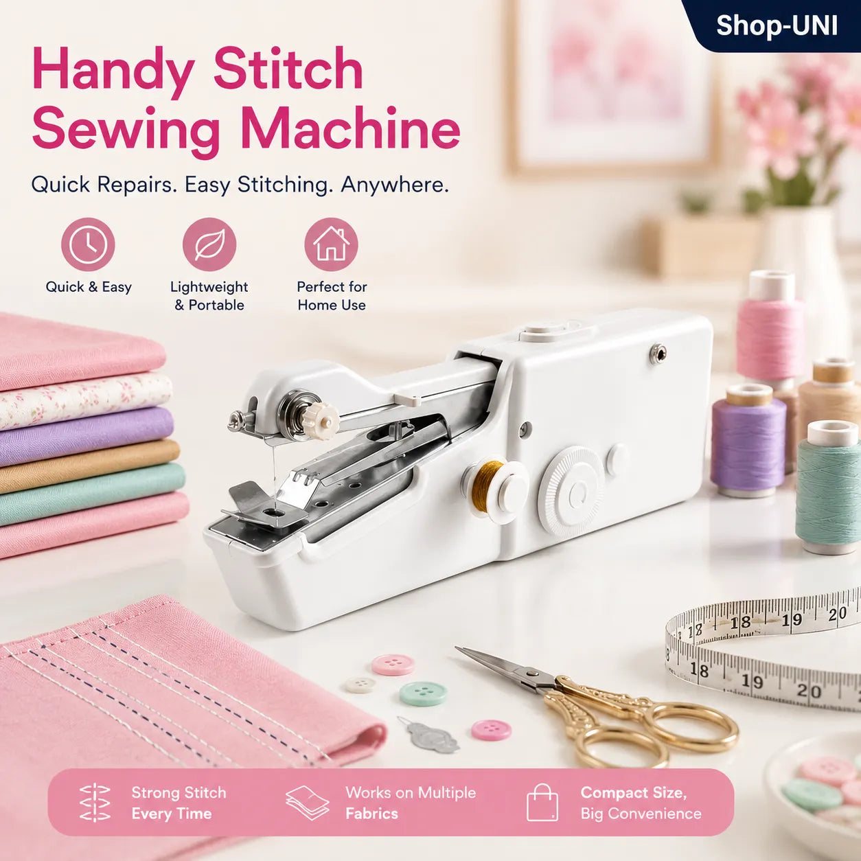Portable Stitching Machine Battery & Adapter Powered Sewing Tool for Clothes, Curtains, Bags, Pillows