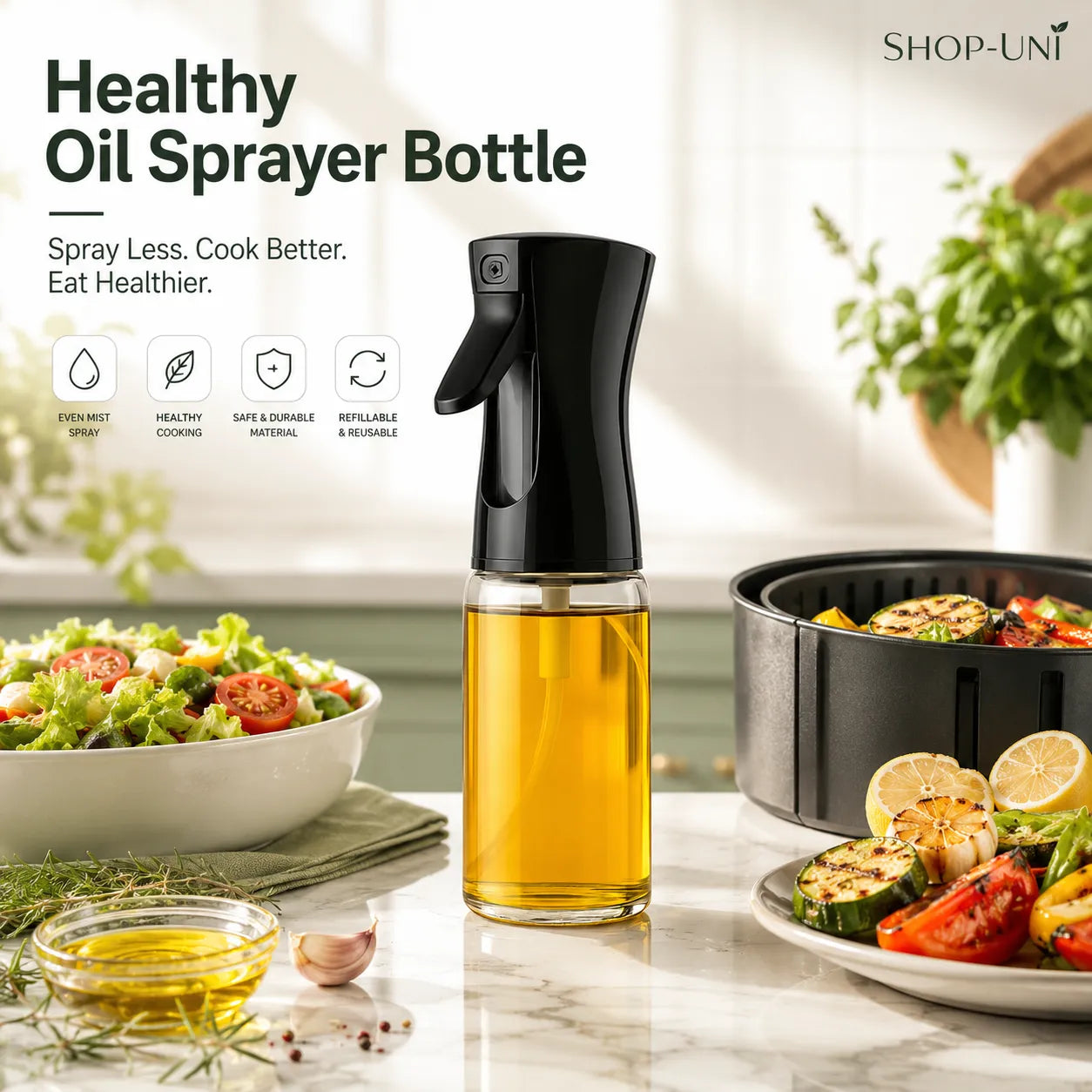 Smart Kitchen Healthy Cooking Oil Sprayer Bottle for Pan, Air Fryer