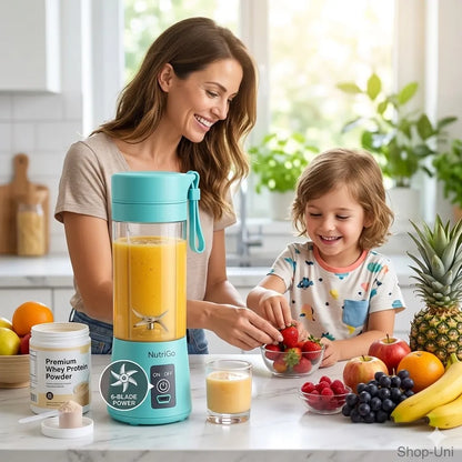 NutriGo Electric Portable Protein Shake Mixer for Home, Travel & Gym - 6 Blades (Protein Shaker)