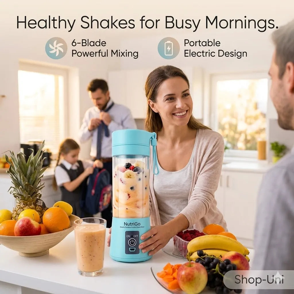 NutriGo Electric Portable Protein Shake Mixer for Home, Travel & Gym - 6 Blades (Protein Shaker)