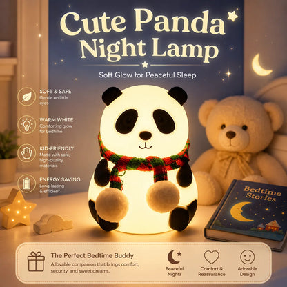 Rechargeable Large Cute Panda with scarf LED Night Light for Kids, Bedside Lamp with Warm Light (1 Pc)