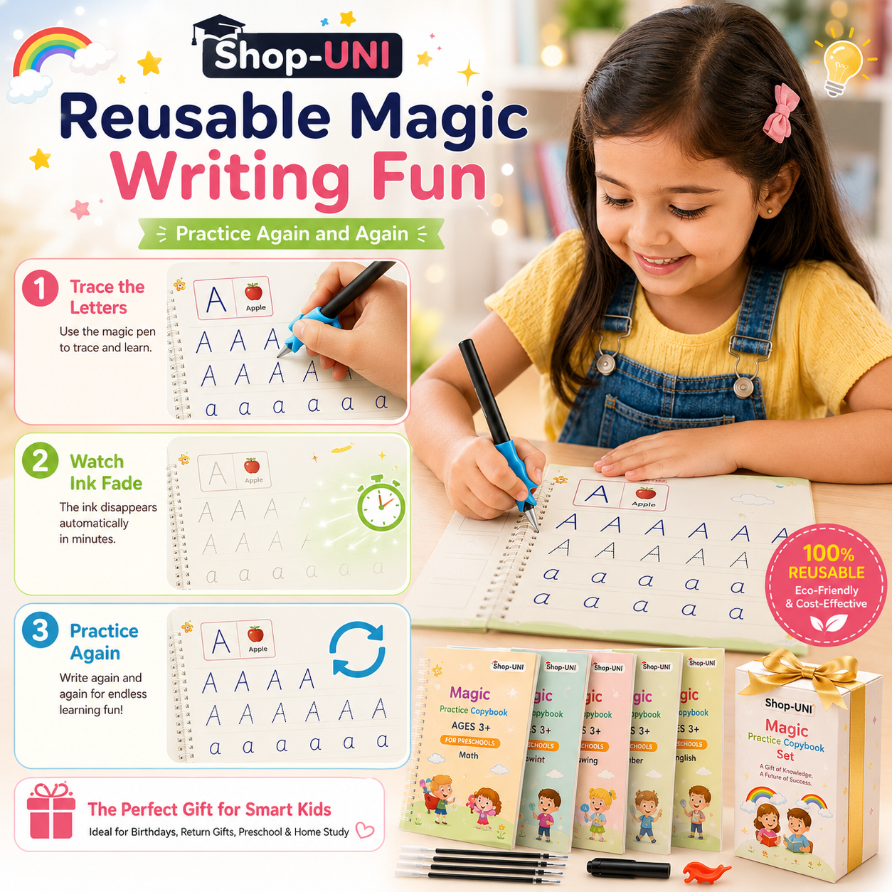 4 Pc Fun Learning Cute Preschool Writing Magic Book for Little Hands