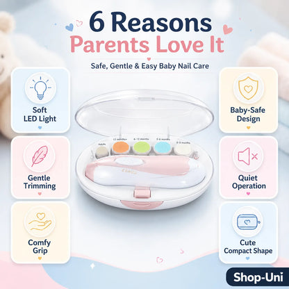 Soft LED Glow for a Peaceful, Comfy Grip, Cute Trims for Baby Nails