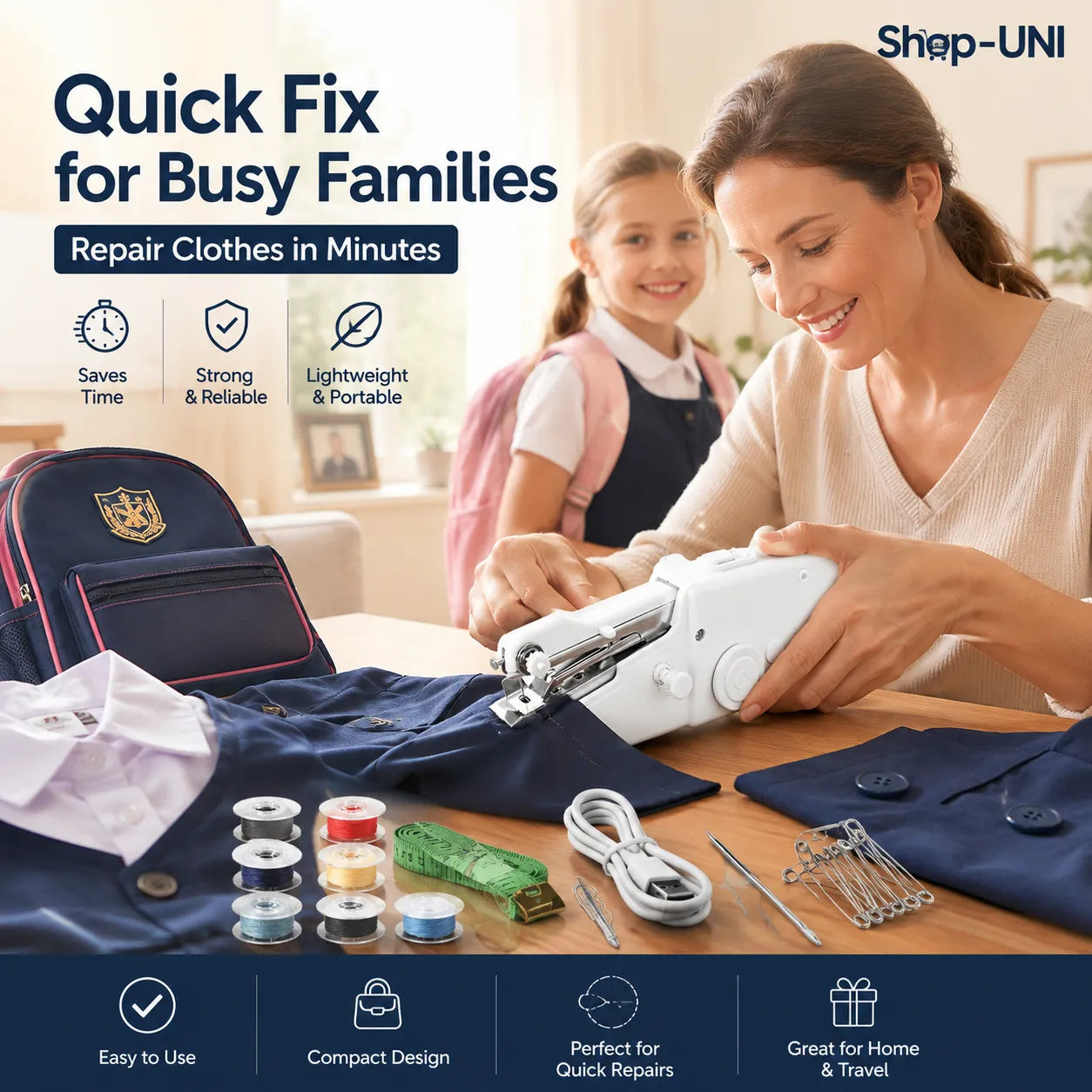 Portable Stitching Machine Battery & Adapter Powered Sewing Tool for Clothes, Curtains, Bags, Pillows