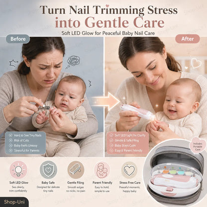 Soft LED Glow for a Peaceful, Comfy Grip, Cute Trims for Baby Nails